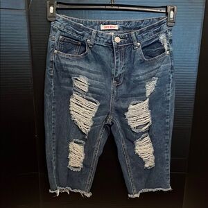 Hot Kiss Blue Ankle Cropped Jeans Distressed